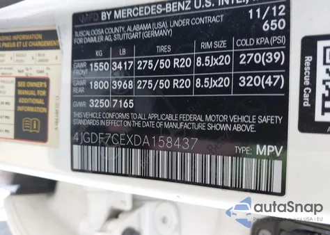 2013 Mercedes-Benz Gl 450 4Matic z USA, uszkodzony, nr VIN 4JGDF7CEXDA158437